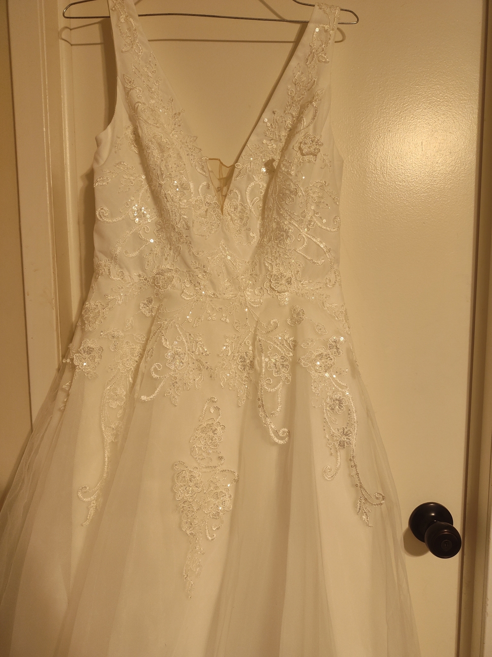 Ivory Lace & Sequin V-Neck Tulle Gown